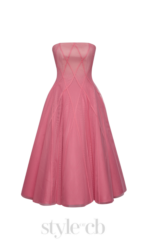 CORAL PINK OMBRE SOFT NET MIDI DRESS