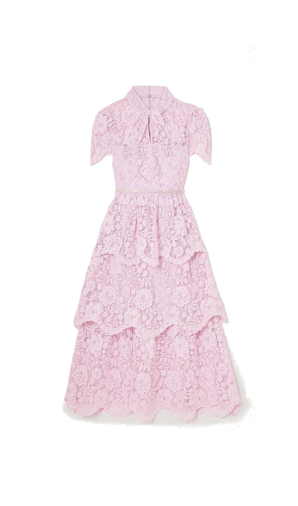 CORD LACE TIERED MIDI DRESS IN PINK DRESS STYLE OF CB 