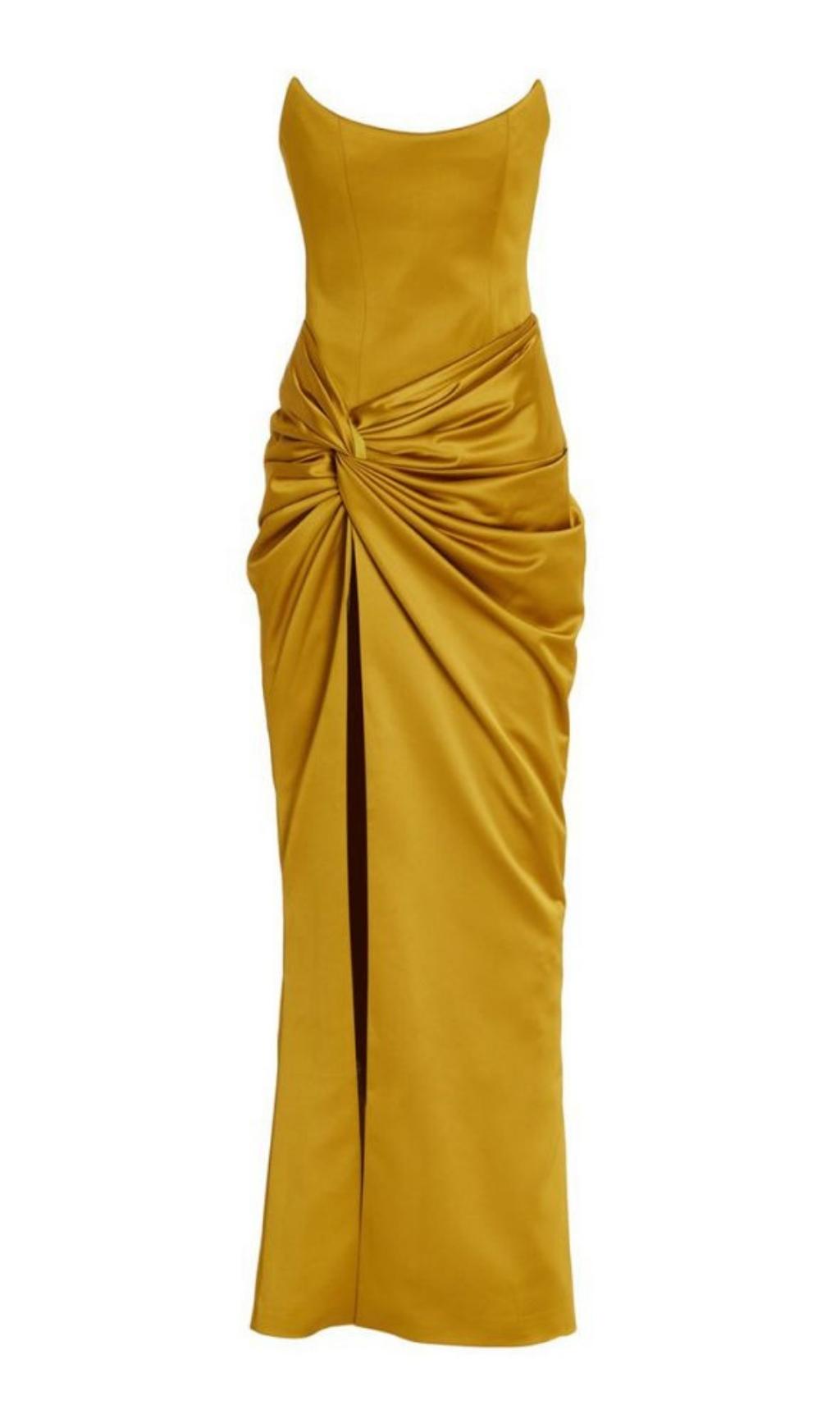 Strapless Asymmetrical Corset Dress in Yellow