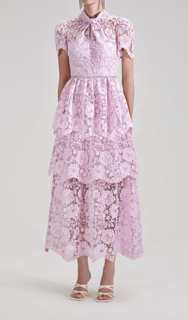 CORD LACE TIERED MIDI DRESS IN PINK DRESS STYLE OF CB 