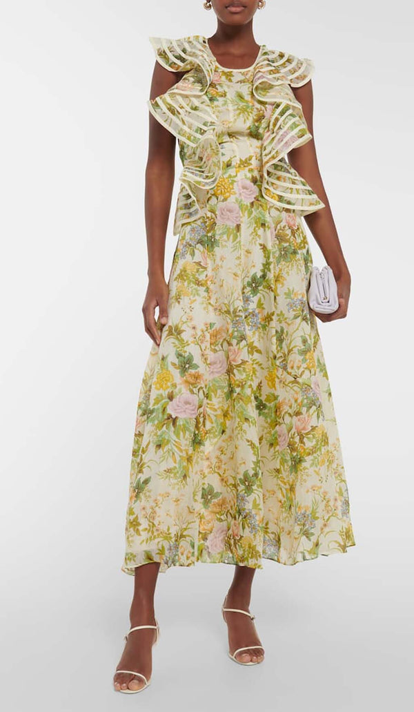 FLORAL LINEN AND SILK MIDI DRESS DRESS STYLE OF CB 