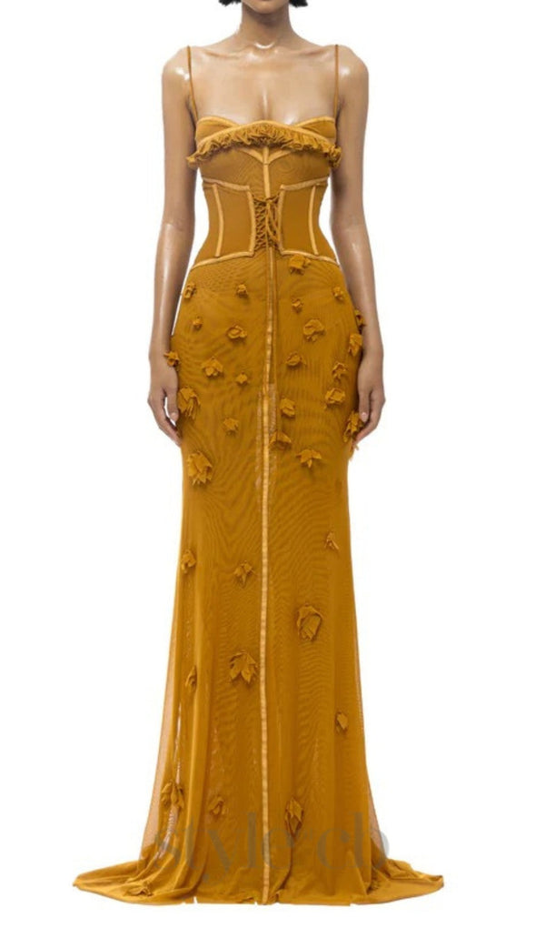 CARYS STRAPPY PETAL MAXI DRESS in yellow