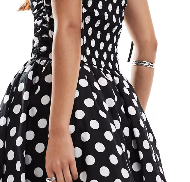 strap midi dress in mono polka dot