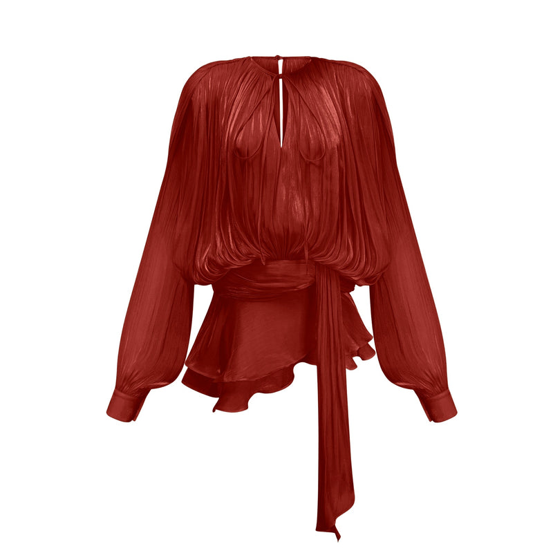 Eugénie fully-pleated ruffled mini dress in Red