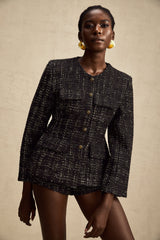 Claudine black metallic tweed jacket & shorts matching set