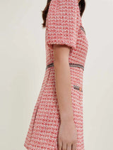 Tweed dress with ethnic trim in pink