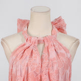 halter flower rruffle maxi dress in pink