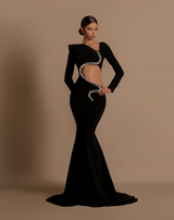 Rhinestone Embellished Floor-Length Dress in black