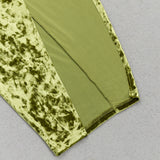 GREEN VELVET V-NECK PLEATED TUBE TOP HIGH SLIT MAXI DRESS