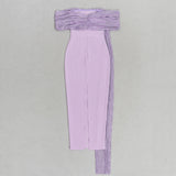 PURPLE ONE-SHOULDER MAXI DRESS WITH RIGHT DROPPED SLEEVES