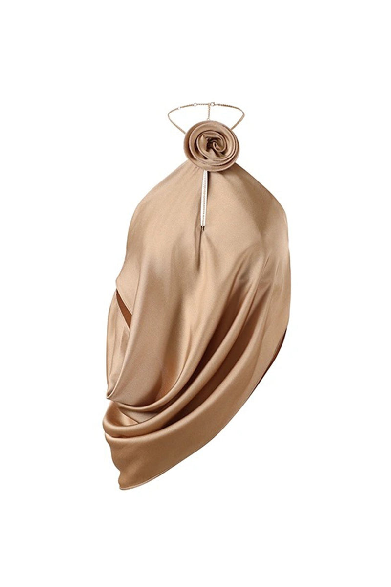 Satin Cowl Neck Halter Top in gold