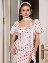 Red Polka Dot Bubble Sleeve midi Dress