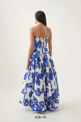 nancy Violette  Bubble Hem Maxi Dress in cobalt