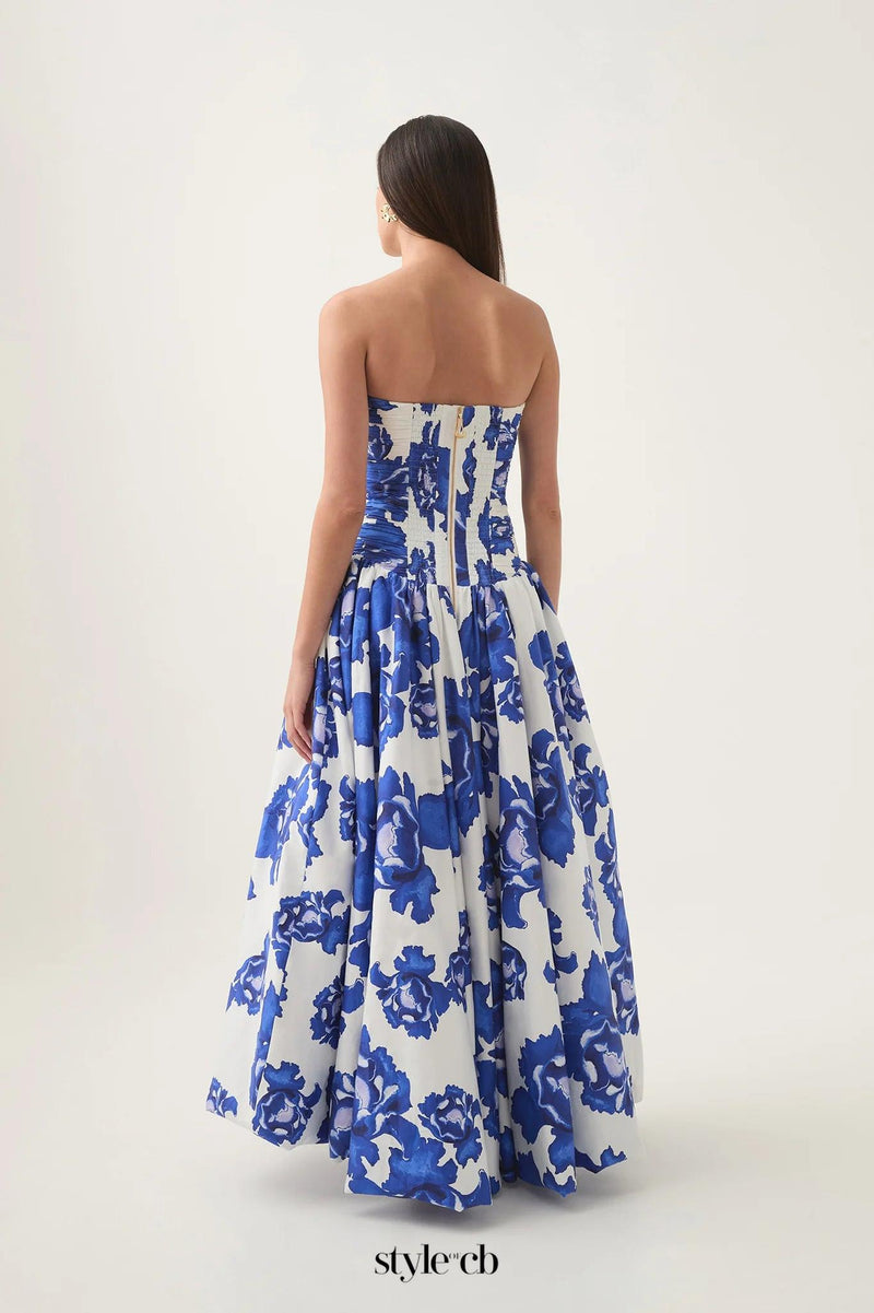 nancy Violette  Bubble Hem Maxi Dress in cobalt