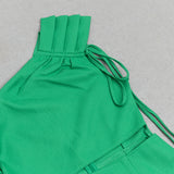 GREEN SLOPING SHOULDER HOLLOW FASHION DRESS