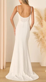 Blessed Romance White Sleeveless Button Back Mermaid Maxi Dress