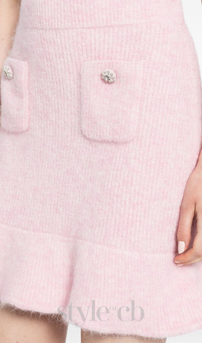 Fluffy rib-knit mini skirt in pink