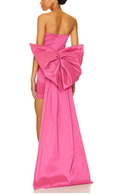 PINK TAFFETA STRAPLESS BOW MINI DRESS