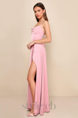 satin pleated lace-up backless maxi dress in pink