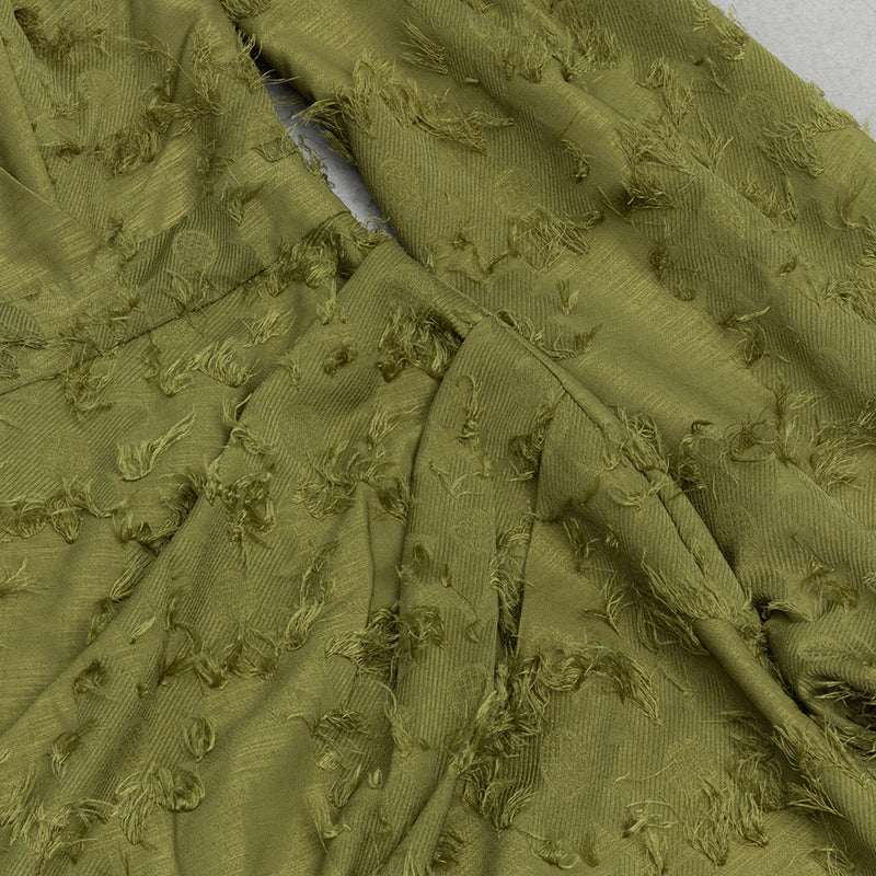 GREEN PUFF SLEEVE TIGHT SPLIT DRESS