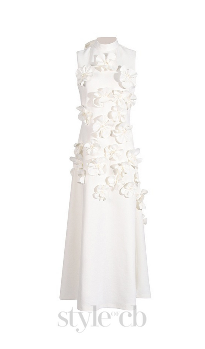 ANNONA WHITE FLOWER EMBELLISHED MAXI DRESS