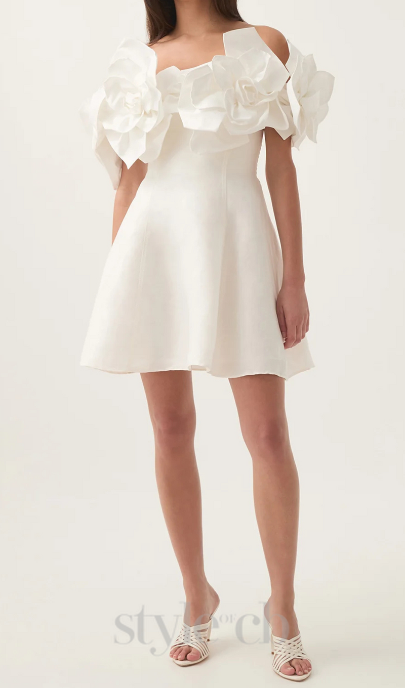 Etta flower strapless mini dress in ivory