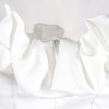 SATIN RUFFLE STRAPLESS DRESS IN WHITE
