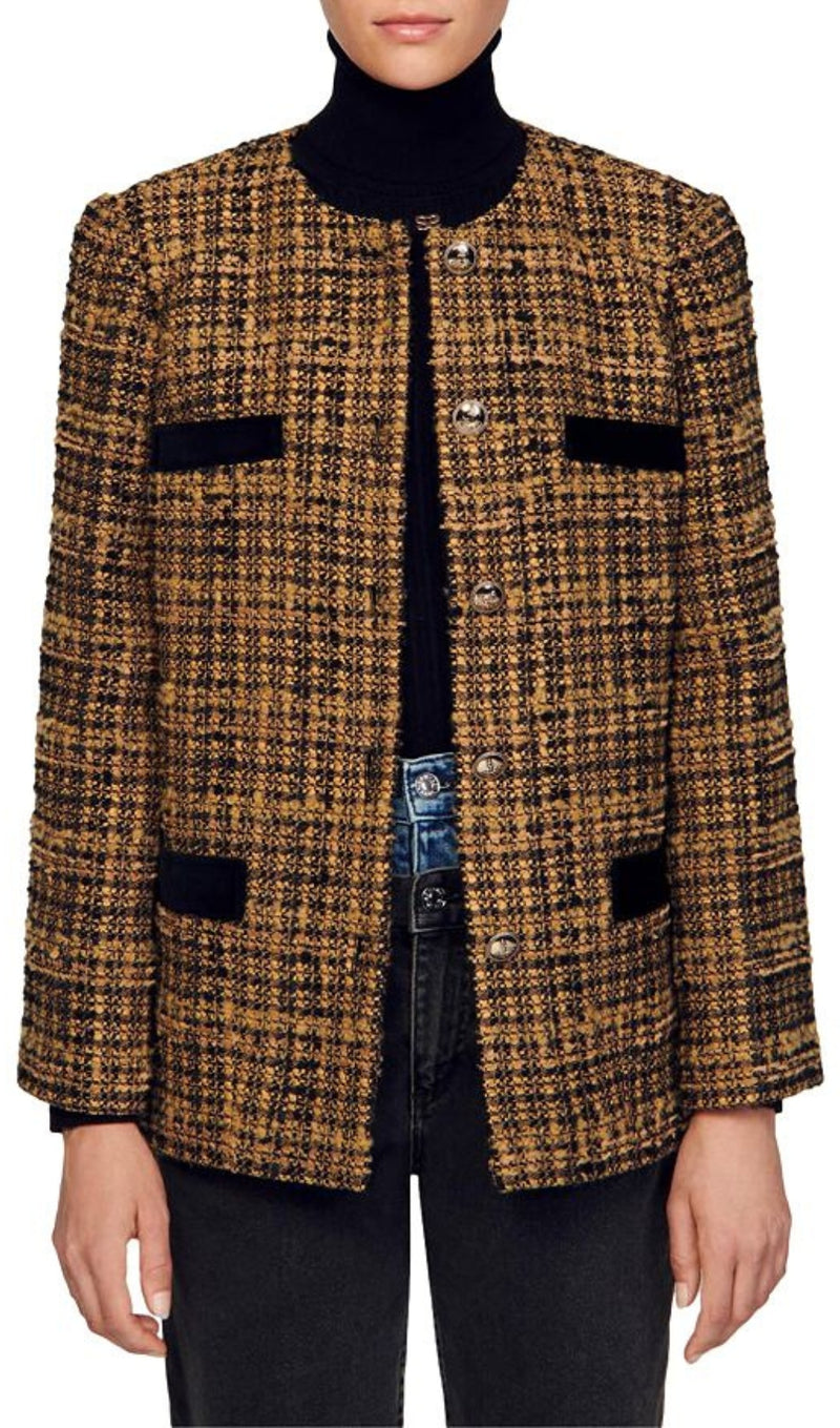 JASON VELVET TRIM TWEED JACKET