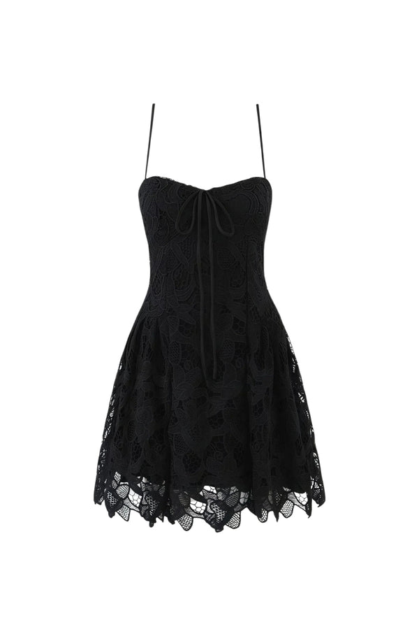 Lace hollow Sleeveless Mini Dress in black