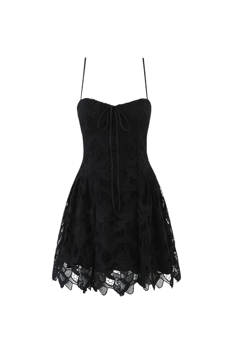 Lace hollow Sleeveless Mini Dress in black
