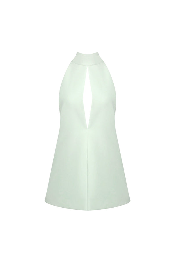 v-neck cutout backless crepe halter dress - celadon