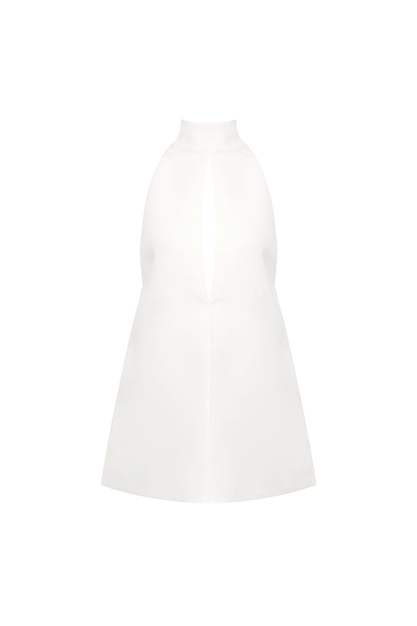 v-neck cutout backless crepe halter dress - white