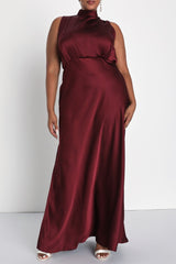 Wine Satin Maxi Dress