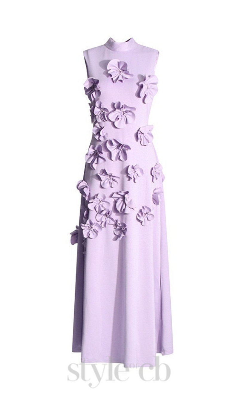 ANNONA PURPLE FLOWER EMBELLISHED MAXI DRESS