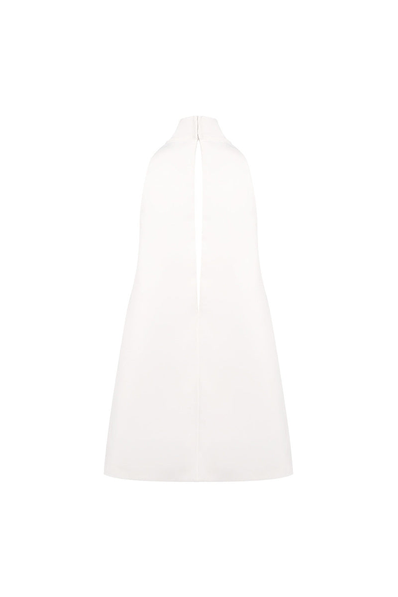 v-neck cutout backless crepe halter dress - white