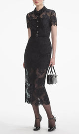 BLACK LACE DIAMANTE MIDI DRESS