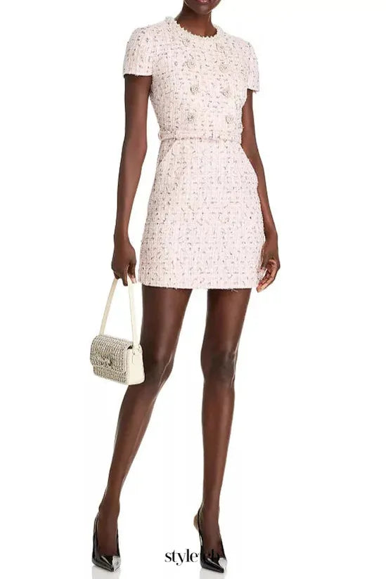 Embellished Bouclé Mini Dress in pink