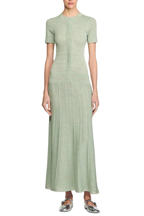 yvonne hollow knit maxi dress in almond Green