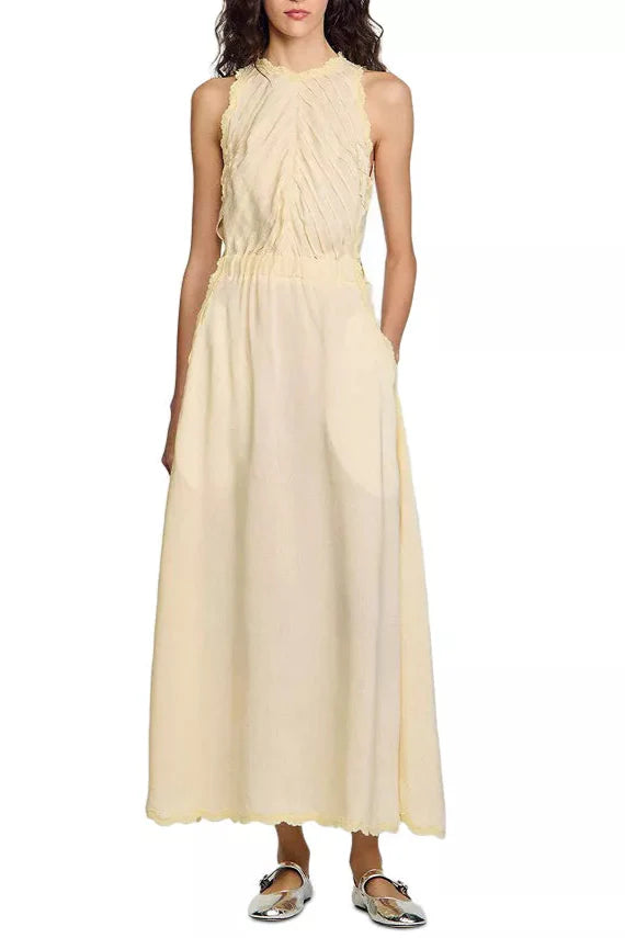 sleeveless Lace Detail Maxi Dress in light yellow
