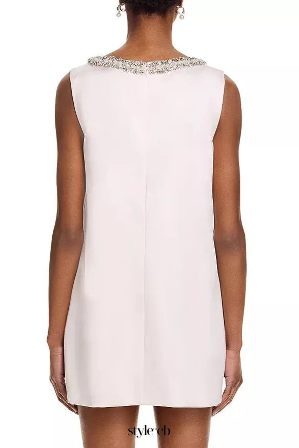 rhinestones embellIshed Bow Mini Dress in white