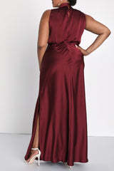 Wine Satin Maxi Dress