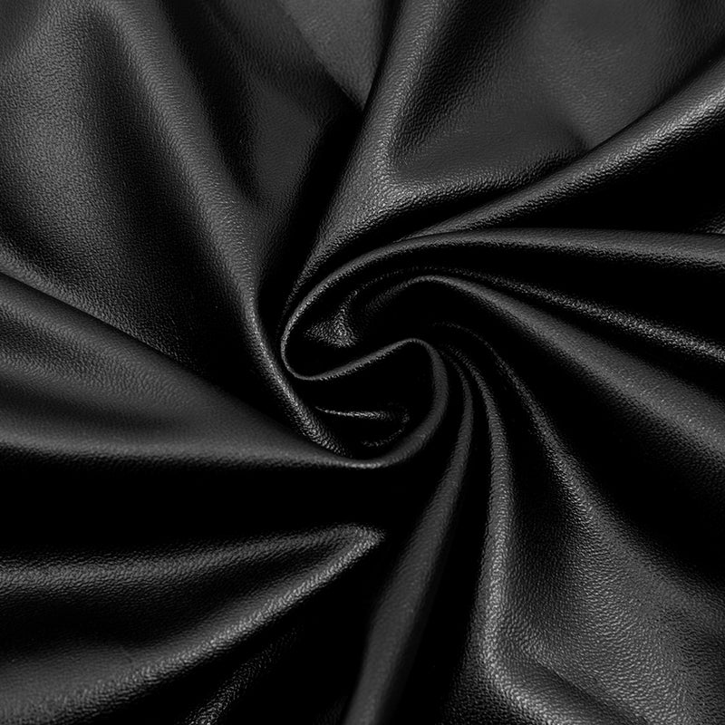 BLACK OFF-SHOULDER LONG-SLEEVED LEATHER DRESS WITH SLIT