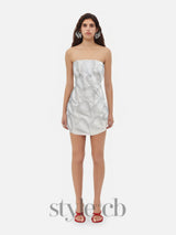 crystal leaf embellished mini dress in white