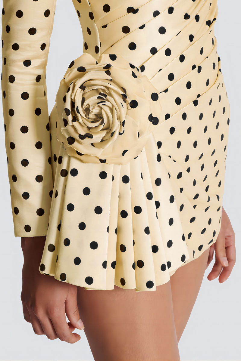 jenny Polka Dots Satin Mini Dress in Yellow
