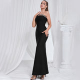 One Shoulder Diamond Bodycon Maxi Dress in black