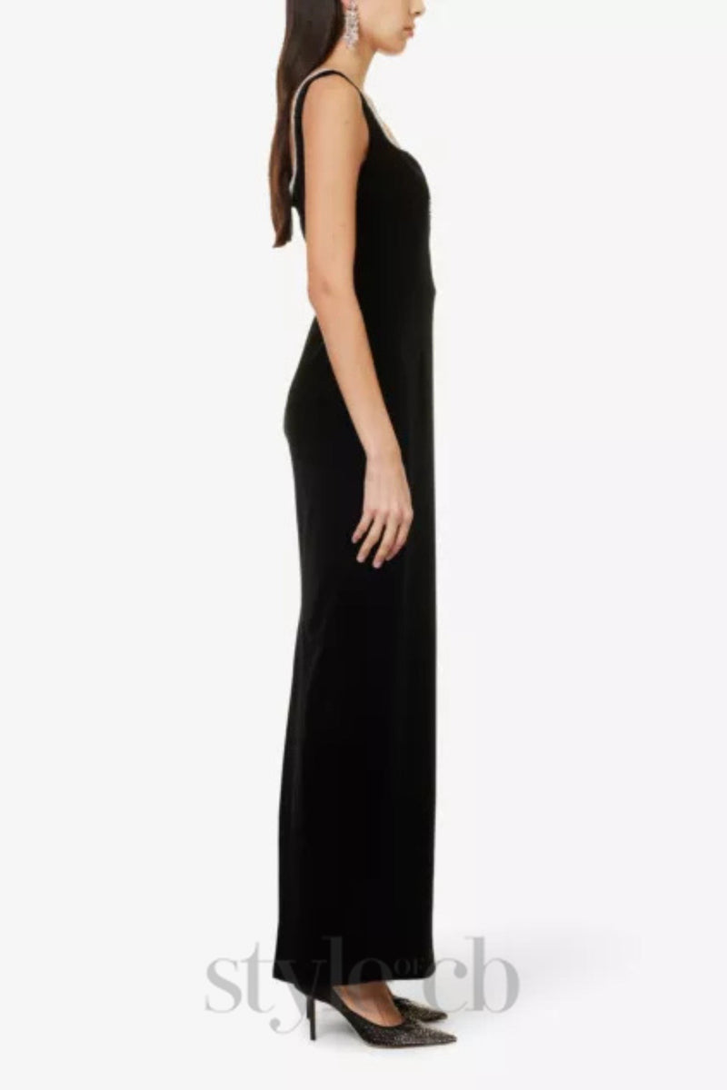 Crystal-embellished velvet maxi dress