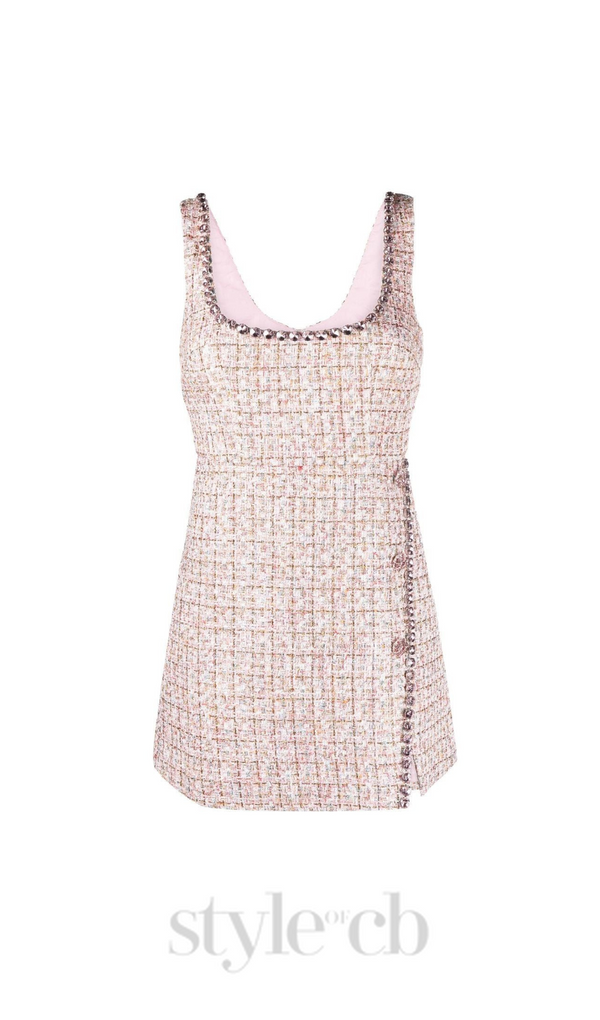 ALEXANDRA DIAMANTÉ TRIM BOUCLE MINI DRESS IN PINK