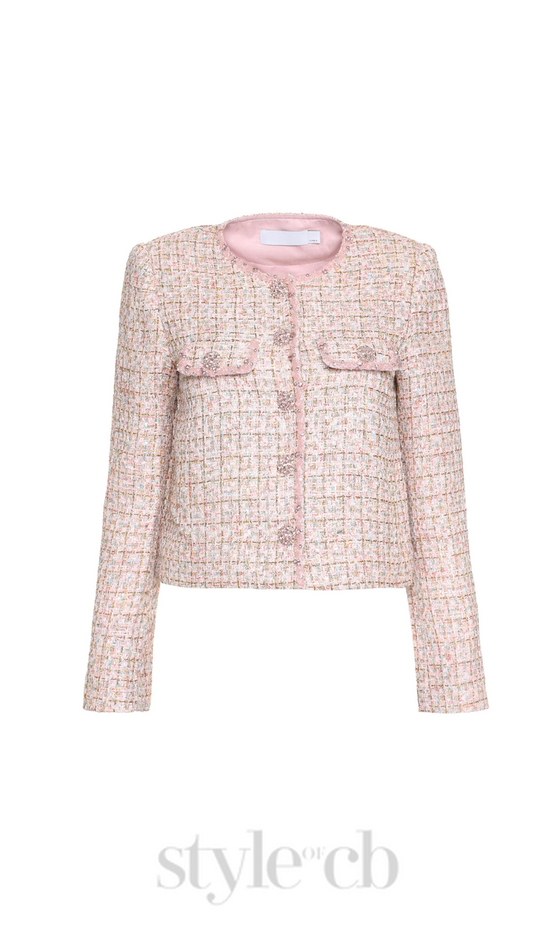 ALISA DIAMANTÉ TRIM BOUCLE TWEED JACKET IN PINK