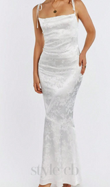 satin jacquard maxi mermaid dress