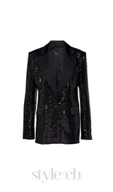 ALEXANDRA BLACK SEQUINED EMBELLISHED SATIN BLAZER